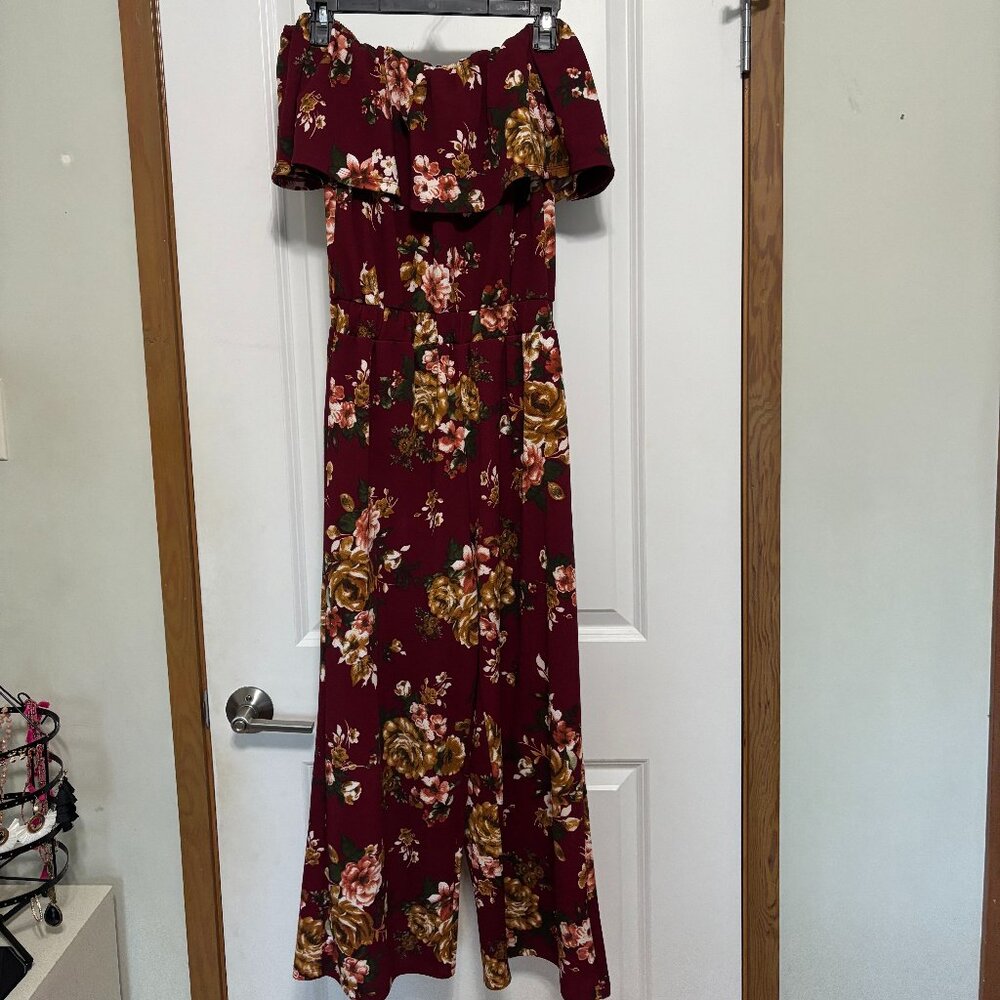 Altar'd State Off the Shoulder Floral Ruffle Ankle Length Romper